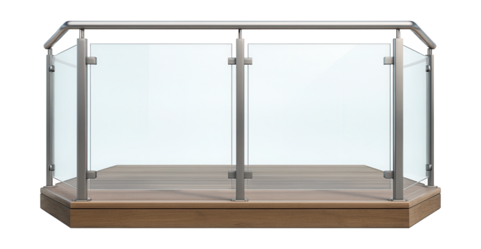 Outdoor viewing deck featuring glass barriers and metal railings for safety.