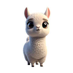 Obraz premium cartoon fluffy white baby llama, big brown eyes and pink ears, isolated on a white or transparent background, cutout, PNG