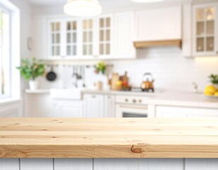 White Counter, Blurred Cabinets, Sharp Surface.