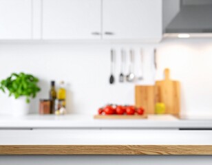 Blurred Kitchen Life, Clear White Counter.
