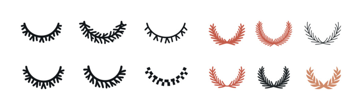 Decorative eyelash and leaf silhouettes in black and earth tones