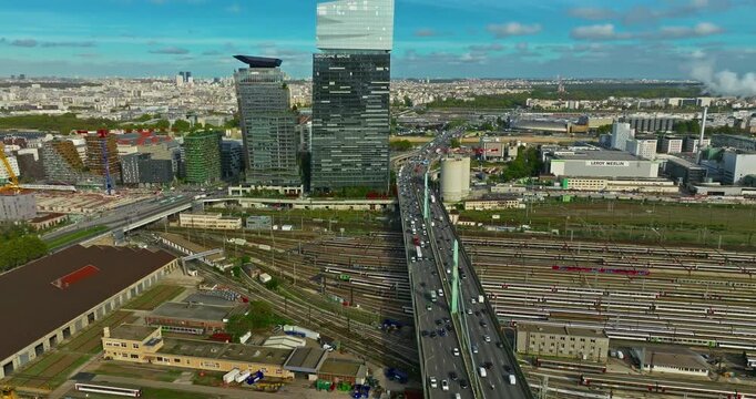 French architecture facades and roofs of houses. Experience stunning aerial views of the Paris. Establishing Shot of Paris city. Central district in the capital of France