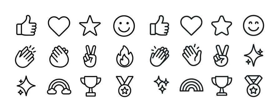 Outline emoji set featuring thumbs up heart star smile and more symbols