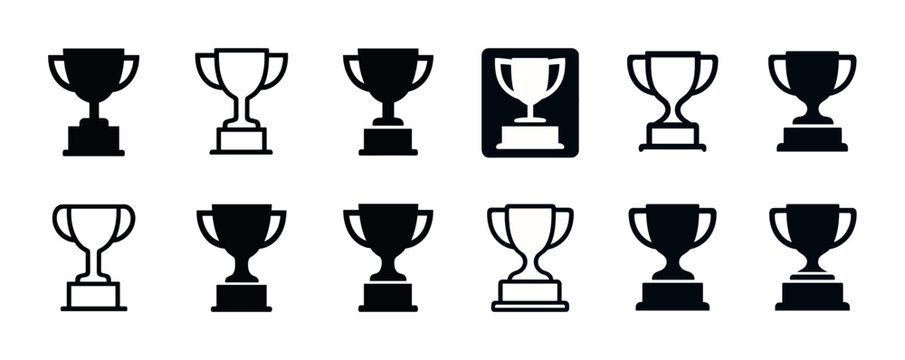 Various trophy cup silhouettes in black and white collection