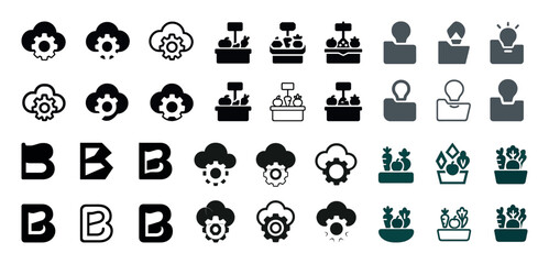 Variety of plant and gear icons in black and gray shades