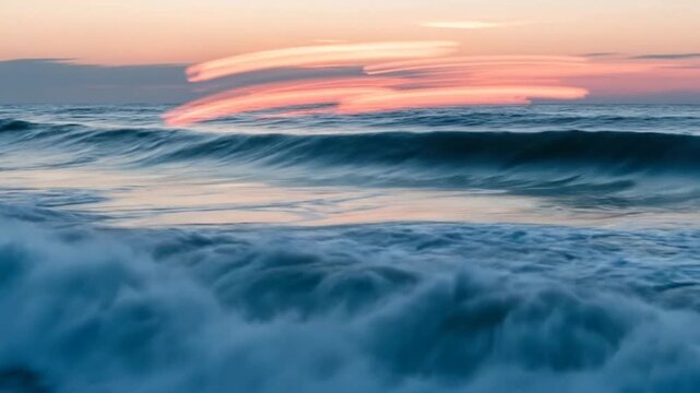 Ocean waves with long exposure during golden hour creating blur effect footage