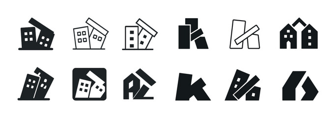Abstract building icons set - simple geometric architectural symbols collection