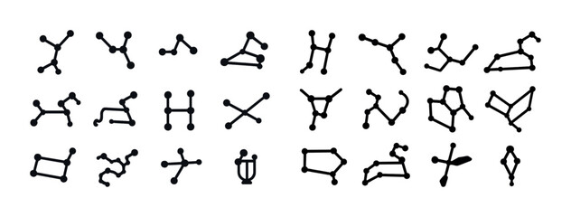 Illustrated star constellation set featuring zodiac and astronomical symbols