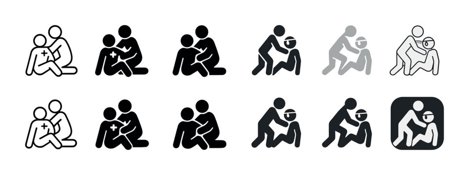 Diverse cpr icons: monochrome and styled variations of cpr actions