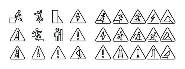 Safety warning symbols collection: hazard identification icons