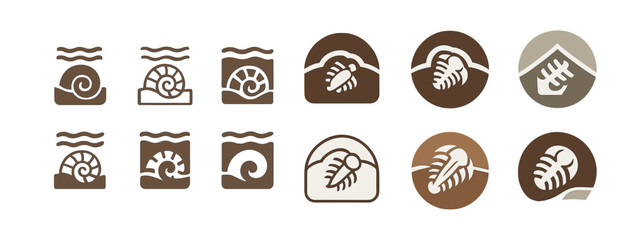 Abstract nautical and botanical icons with spiral and leaf motifs