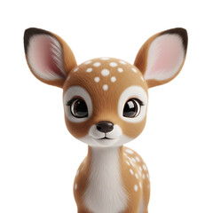 cartoon fawn, large expressive eyes and white spots, isolated on a white or transparent background, cutout, PNG