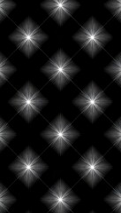 Obraz premium Stylish black and white pattern featuring star-like shapes with radiant lines on a dark background