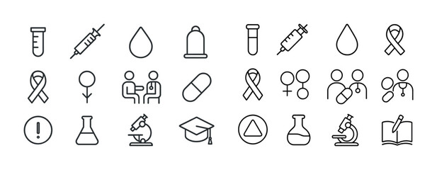 Medical and health icons: vaccine, microscope, education, gender, awareness