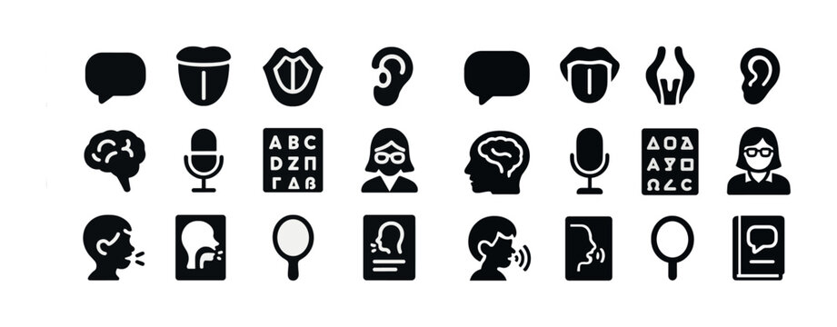 Medical icons set: speech, hearing, vision, brain, communication, aids