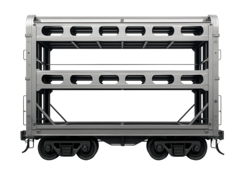 Two-level autorack featuring end loading ramps and secure latching systems. - Powered by Adobe