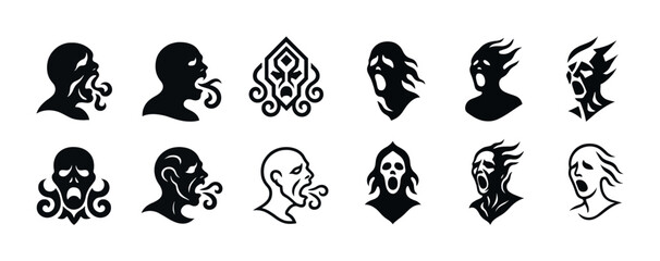 Fototapeta premium Collection of distinct silhouette face designs with expressive features