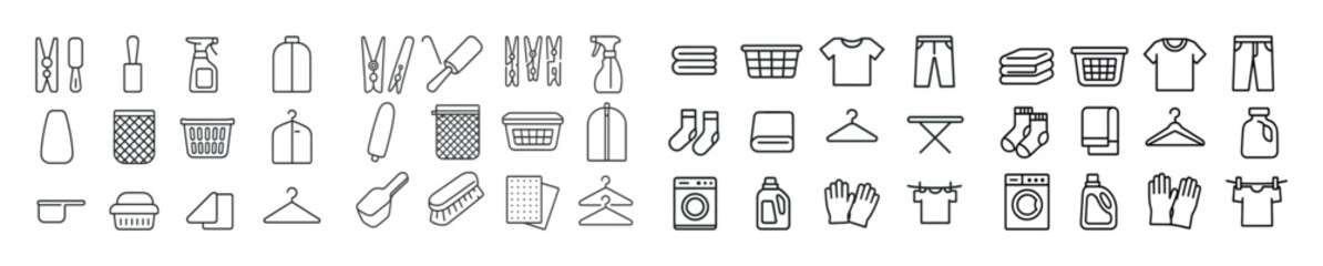 Laundry icons set: basket, hanger, washing machine, clothing, ironing essentials
