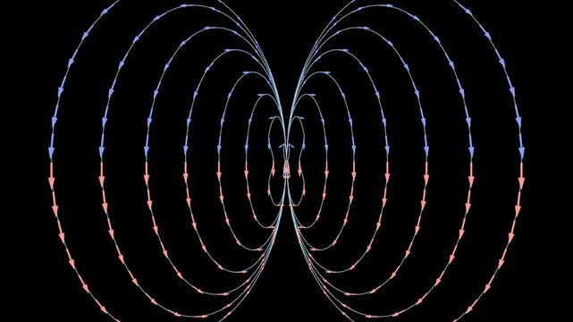 Magnetic Field Lines Visualization with Red and Blue Arrows on transparent Background