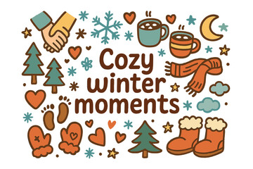 Obraz premium Cozy Winter Doodles. Cozy winter moments. Hand-drawn doodle illustration of cozy winter moments. Holding hands