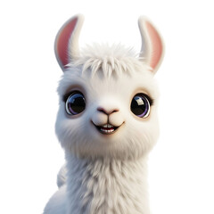 Obraz premium cartoon fluffy white llama, big purple eyes and a happy smile, isolated on a white or transparent background, cutout, PNG