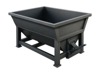Rectangular open hopper featuring visible support beams and manual side-release gates.
