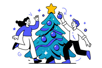 Festive Christmas Illumination. Festive top. Golden star with subtle glow atop a decorated Christmas tree,