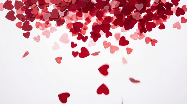 red love heart rain fall for valentine day transparent background - Powered by Adobe