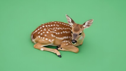Flat lay of a deer fawn lying gently