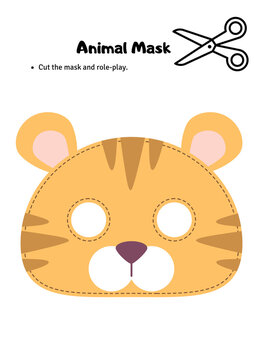 Colorful Playful Animal Masks Cut And Paste Worksheets - 2
