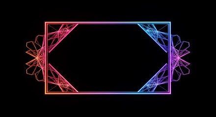 Glowing geometric frame with intricate neon gradient over a dark background