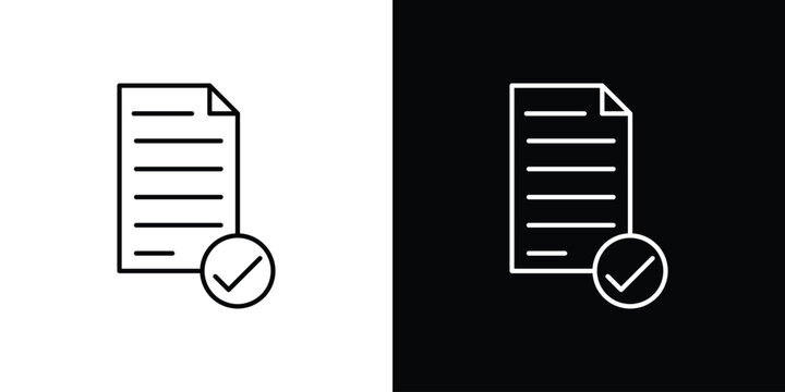 Approved document icon outline set in black and white. thin line style.