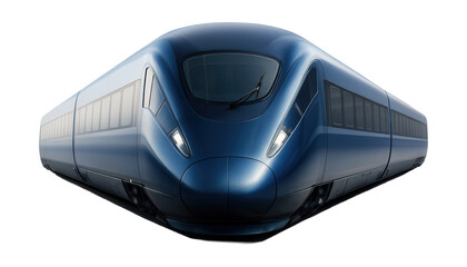 Streamlined train with a curved front and uninterrupted side windows.