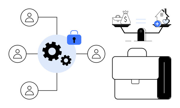 Data security concept. Data security illustrated with network connections, lock, and balance scale. Data security in business safeguarding assets and ensuring smooth operations. Perfect for IT