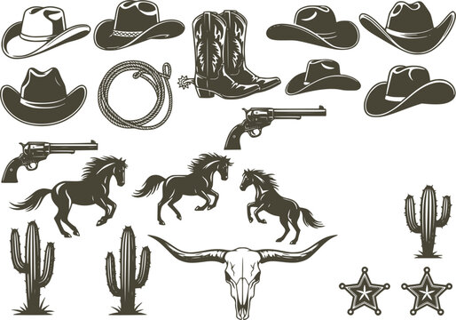 A large collection of old western design elements, embellishment, borders and divider lines.	