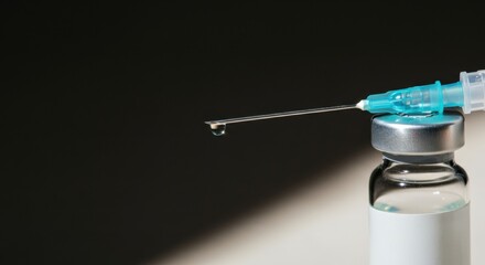 Syringe with droplet ready for vaccination in clinical procedure setting