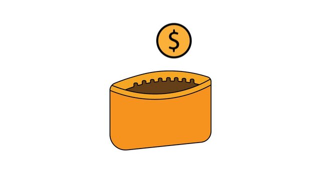 Tiny flat zip pocket pouch. Partially opened zipper at the top. Small carry item context. Simple coin slot area visible. Shown in a light coin-drop motion pass.
