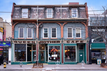 Fototapeta premium Building from 1850 with restaurants in the trendy west Queen Street area of Toronto
