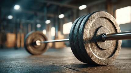 Close-Up of Heavy Barbell Weights on Gym Floor
