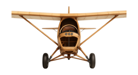 Ultralight aircraft with a wooden frame, open cockpit, and taildragger landing gear.