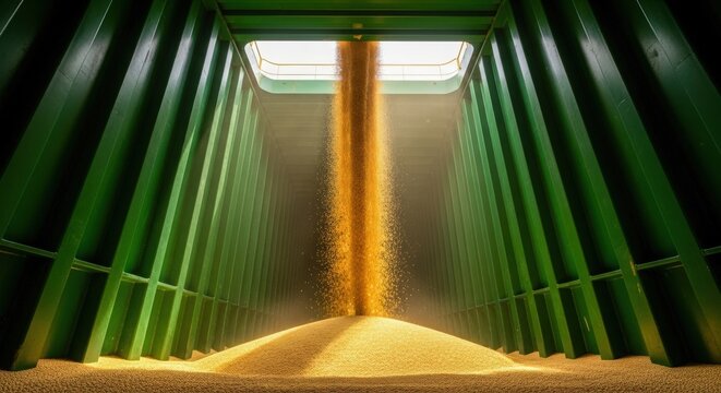 A grain silo with a grain silo filled with grain