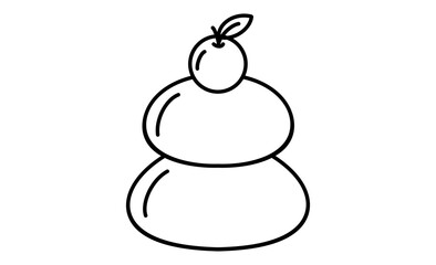 正月用のシンプルな鏡餅のモノクロ線画イラストアイコン素材