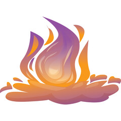 Digital Illustration of a Bonfire with Purple and Orange Flames on a Transparent Background
