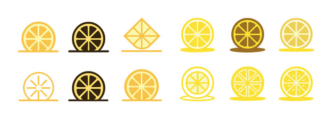 Stylized lemon and lime slices in various colors and geometric designs