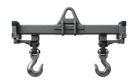 Adjustable-width container loading spreader with lifting hooks.