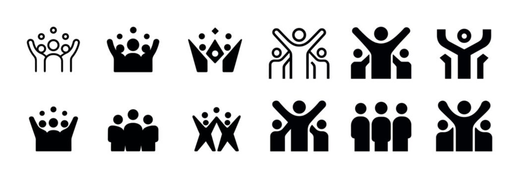 Collection of diverse stick figure icons with group and celebration themes