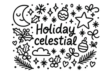 Fototapeta premium Holiday Celestial Doodle. Holiday celestial. Hand-drawn doodle illustration of holiday celestial. Crescent