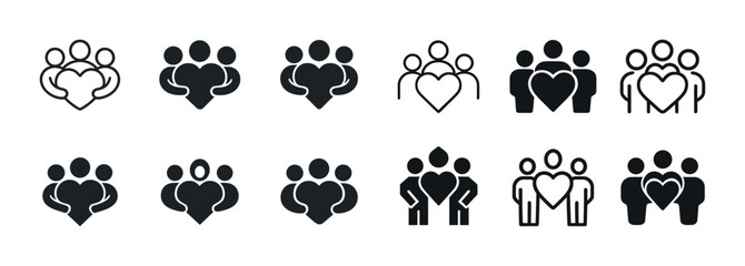 Human and pet icons: heart, friendship, love, community symbols