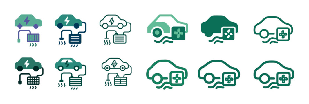 Electric car charging icons set: eco-friendly automotive energy solutions