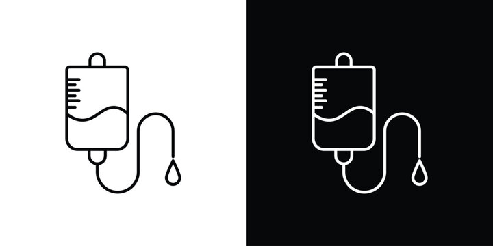 IV bag icon outline set in black and white. thin line style.